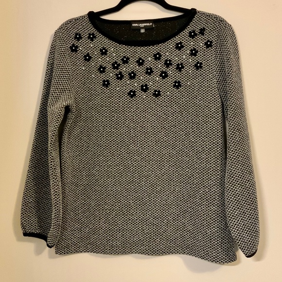 Woman’s Black & White, 3/4 Length Sleeved Sweater - Picture 1 of 6